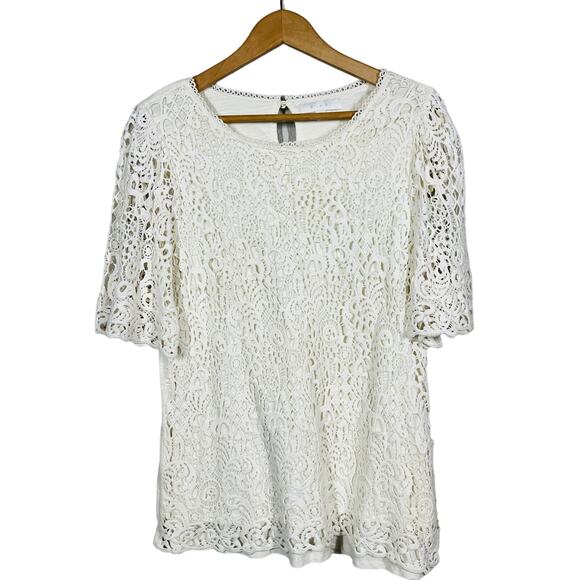 Eri + Ali Lace Tunic Top Bell Sleeve Casual Knit Ivory White - XL - Picture 1 of 4